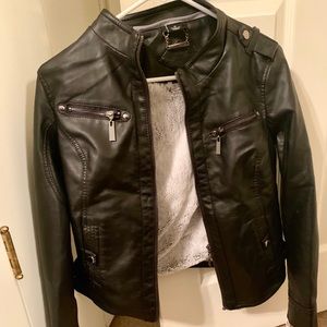 VEGAN LEATHER JACKET W REMOVABLE HOOD SMALL
